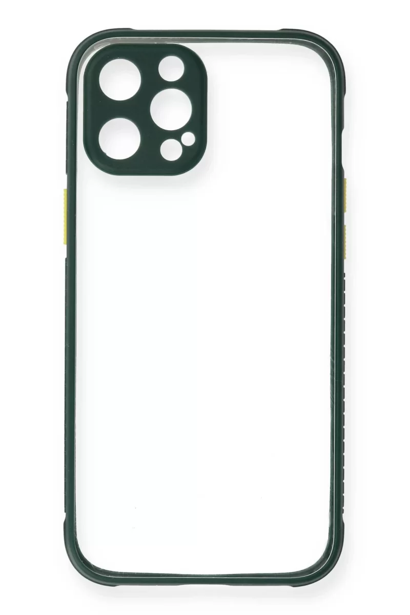 Newface Apple iPhone 12 Pro Kılıf Miami Şeffaf Silikon - Koyu Yeşil