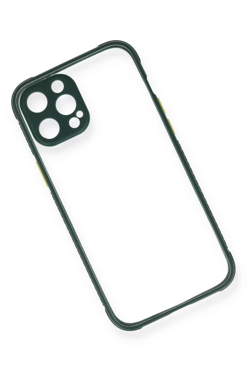 Newface Apple iPhone 12 Pro Kılıf Miami Şeffaf Silikon - Koyu Yeşil