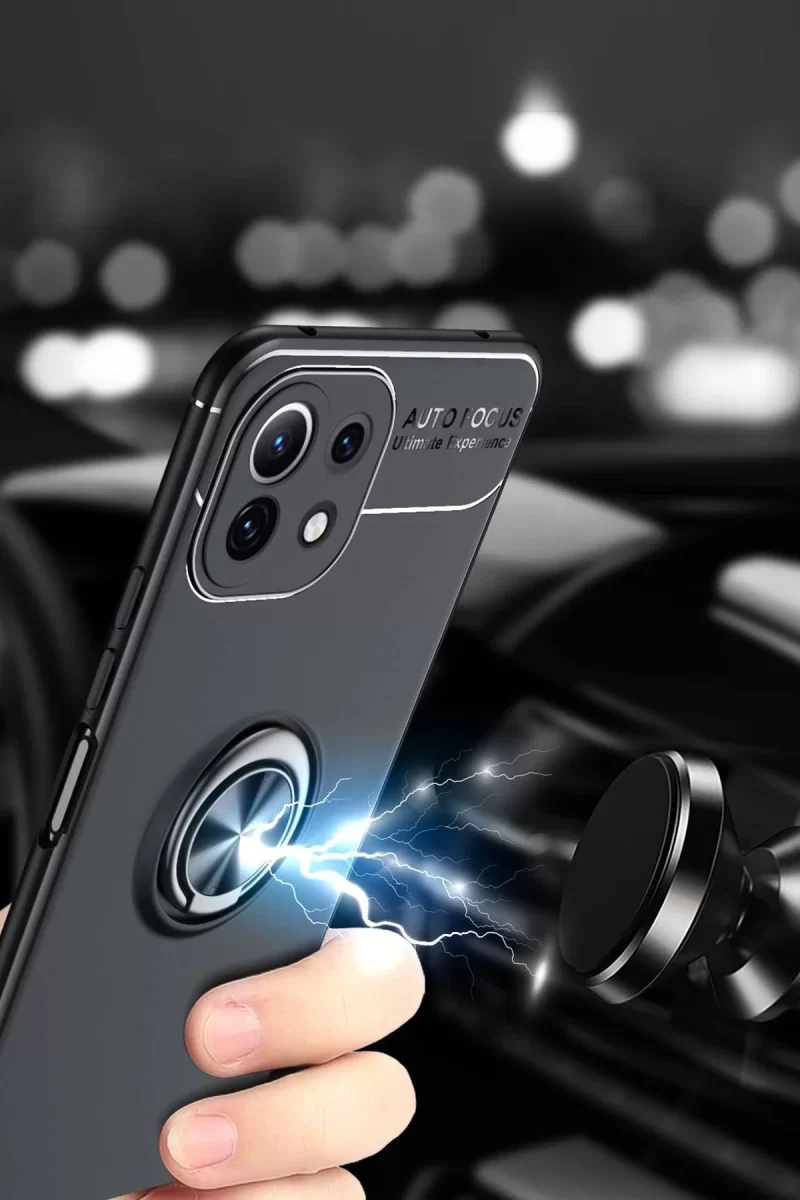 Newface Xiaomi Mİ 11 Lite Kılıf Range Yüzüklü Silikon - Siyah-Gold