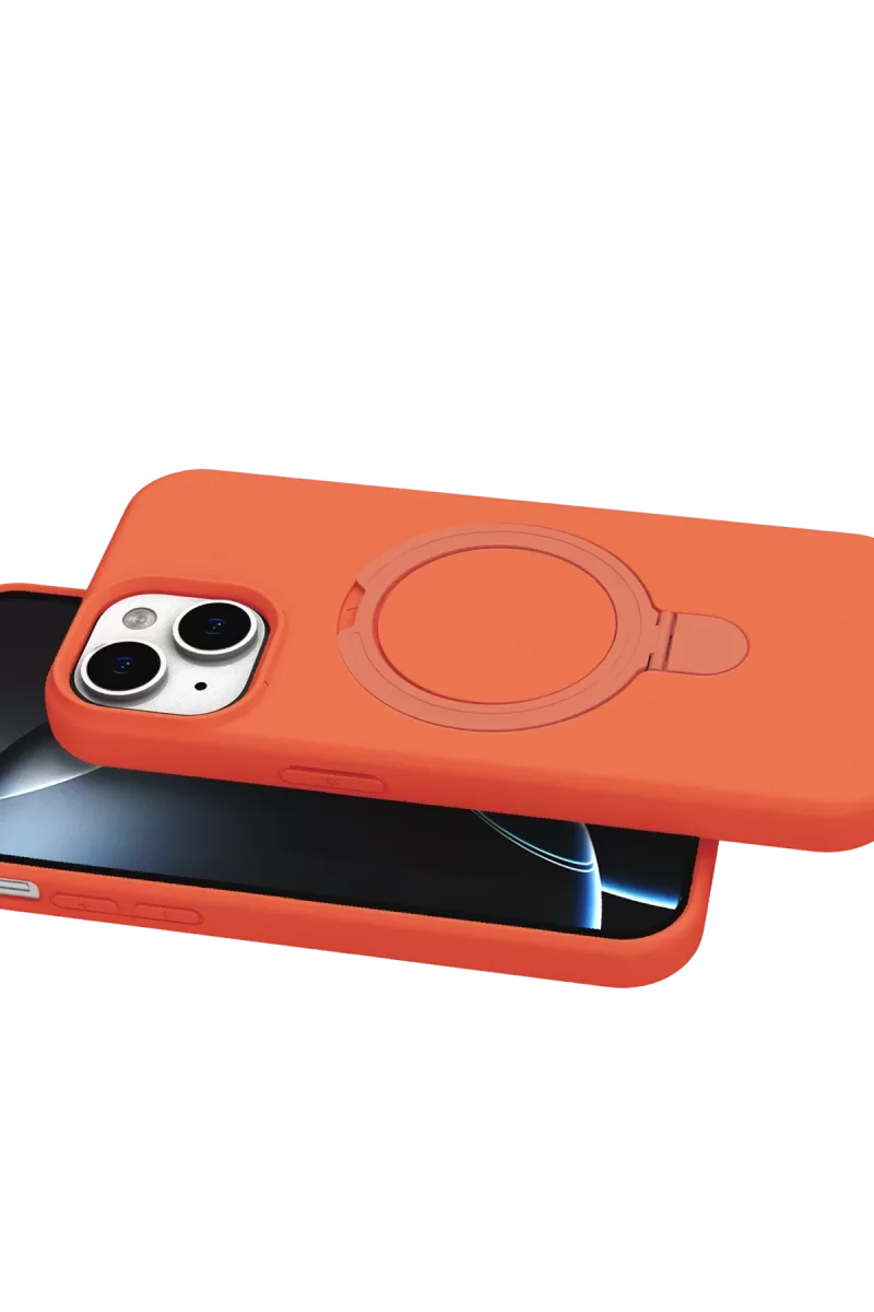 Newface Apple iPhone 15 Plus Regal Magsafe Standlı Kapak - Turuncu