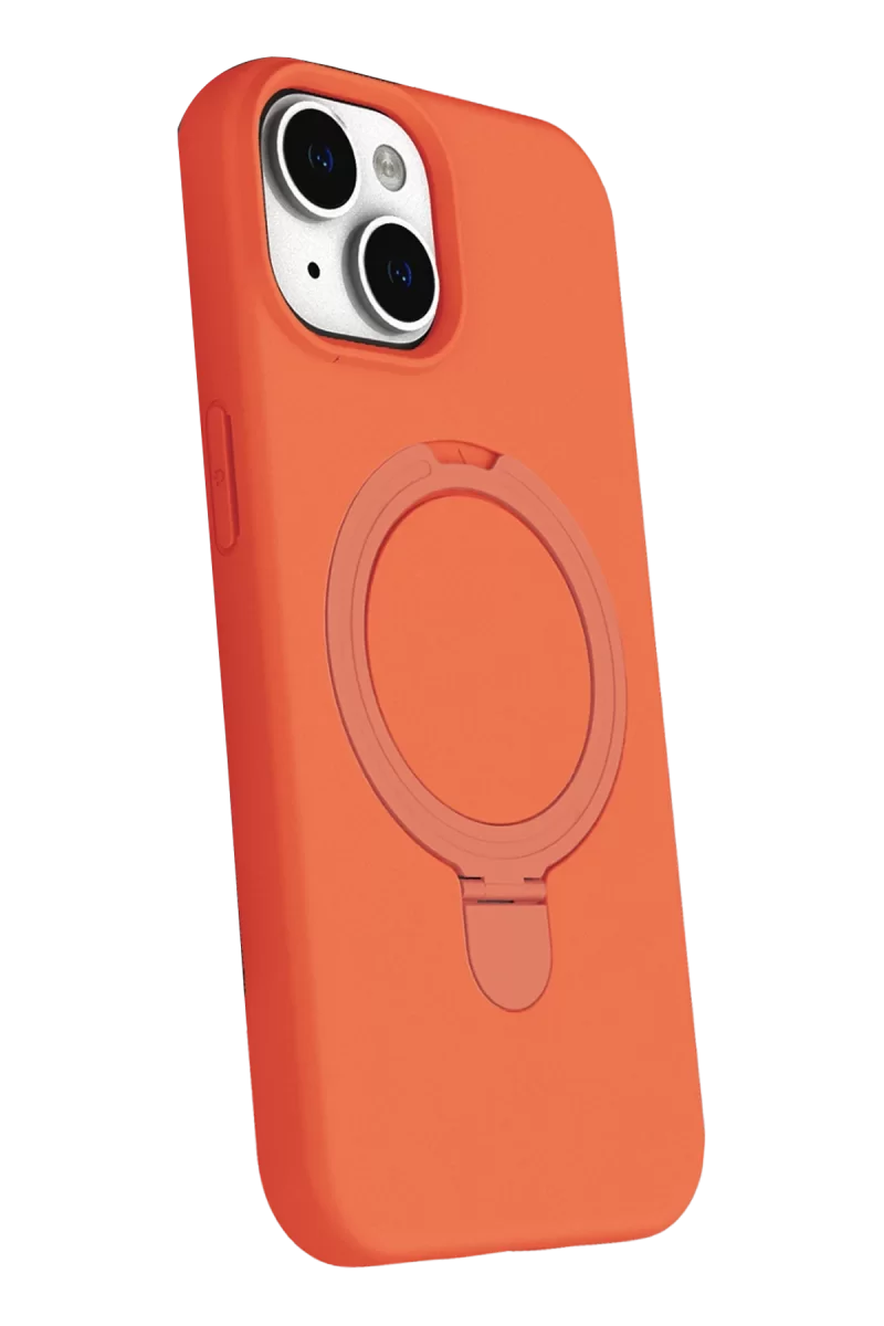 Newface Apple iPhone 15 Plus Regal Magsafe Standlı Kapak - Turuncu