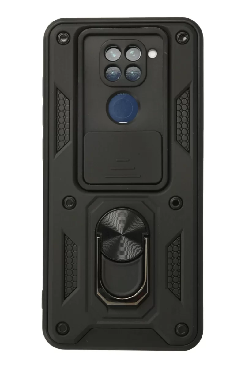Newface Xiaomi Redmi Note 9 Kılıf Pars Lens Yüzüklü Silikon - Siyah