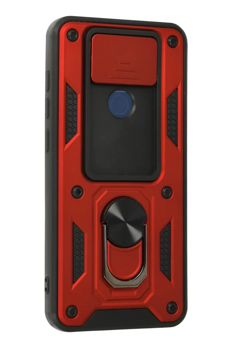 Newface Xiaomi Redmi Note 9 Kılıf Pars Lens Yüzüklü Silikon - Kırmızı