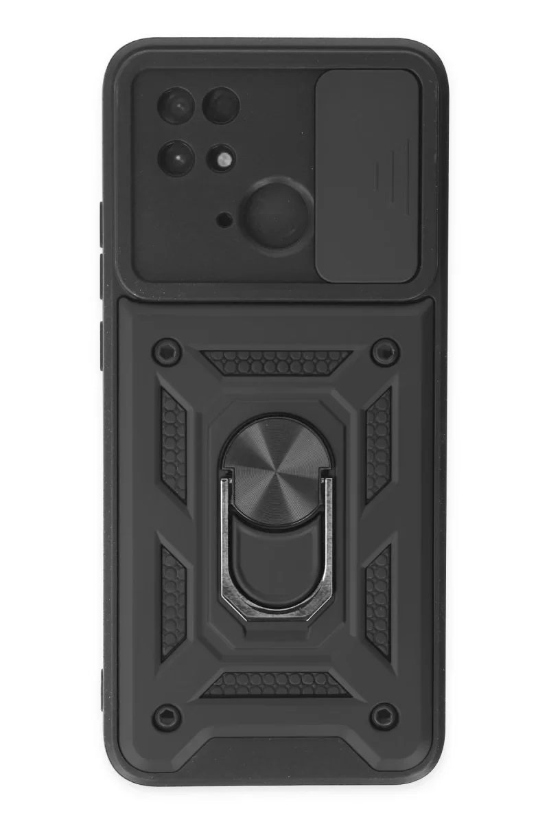 Newface Xiaomi Redmi 10C Kılıf Pars Lens Yüzüklü Silikon - Siyah
