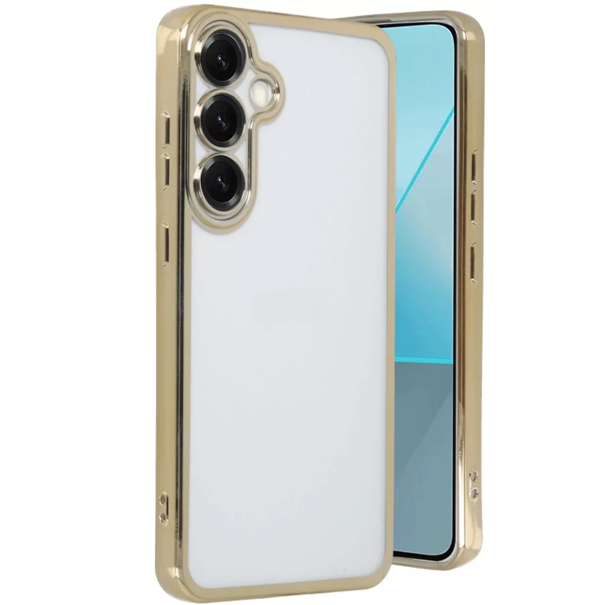 Newface Samsung Galaxy S25 Kılıf Razer Lensli Silikon - Gold