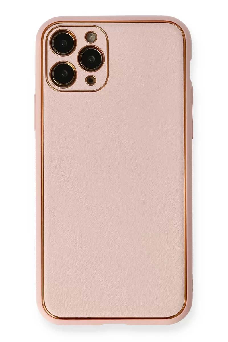 Newface Apple iPhone 11 Pro Max Kılıf Coco Deri Silikon Kapak - Pembe