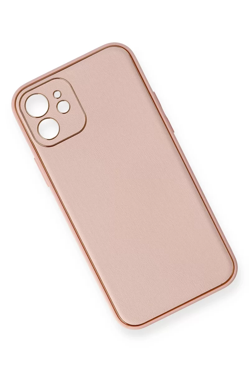 Newface Apple iPhone 12 Kılıf Coco Deri Silikon Kapak - Pembe