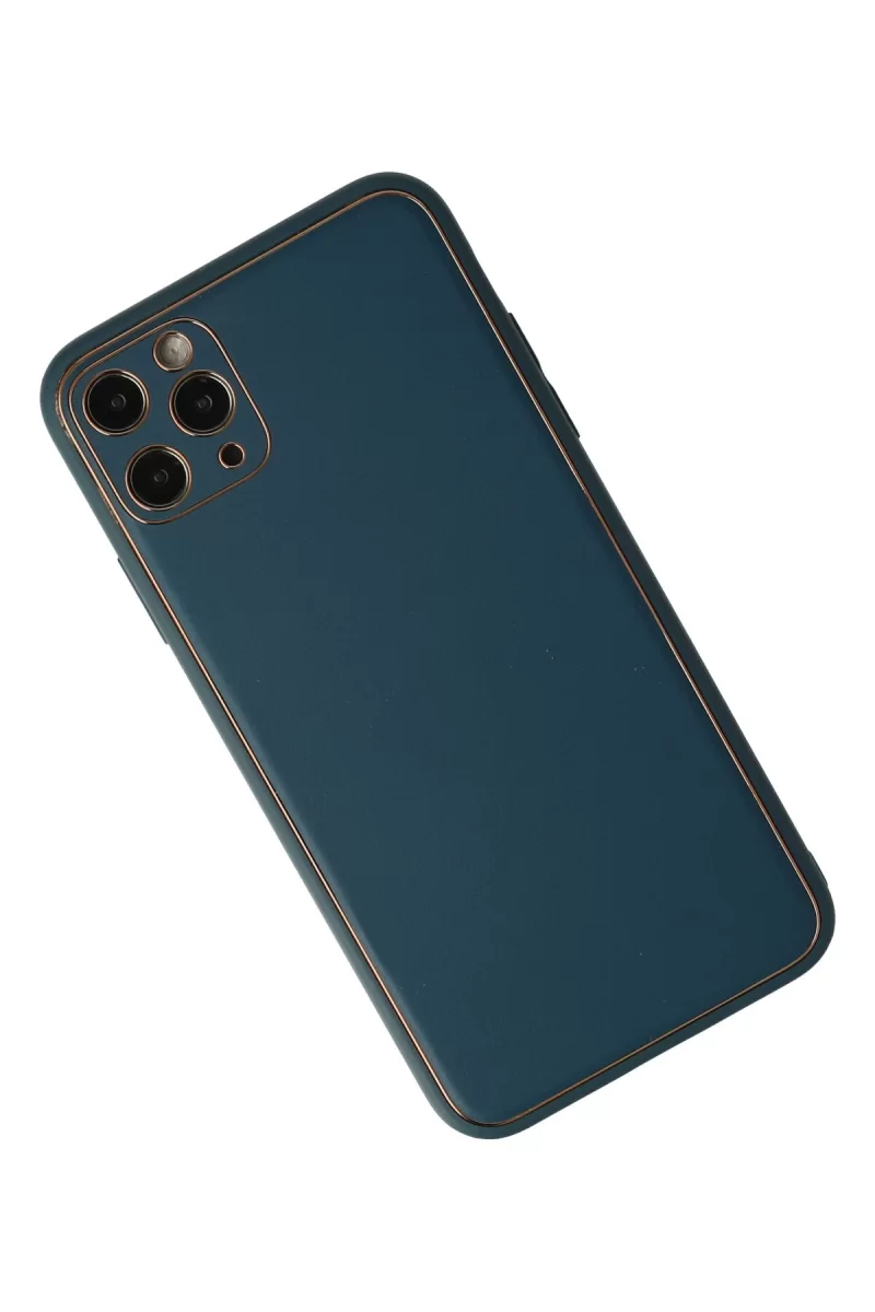 Newface Apple iPhone 11 Pro Max Kılıf Coco Deri Silikon Kapak - Mavi
