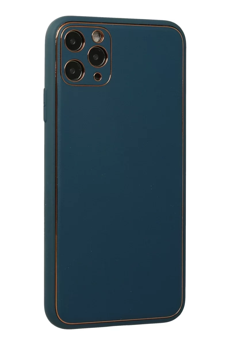Newface Apple iPhone 11 Pro Max Kılıf Coco Deri Silikon Kapak - Mavi