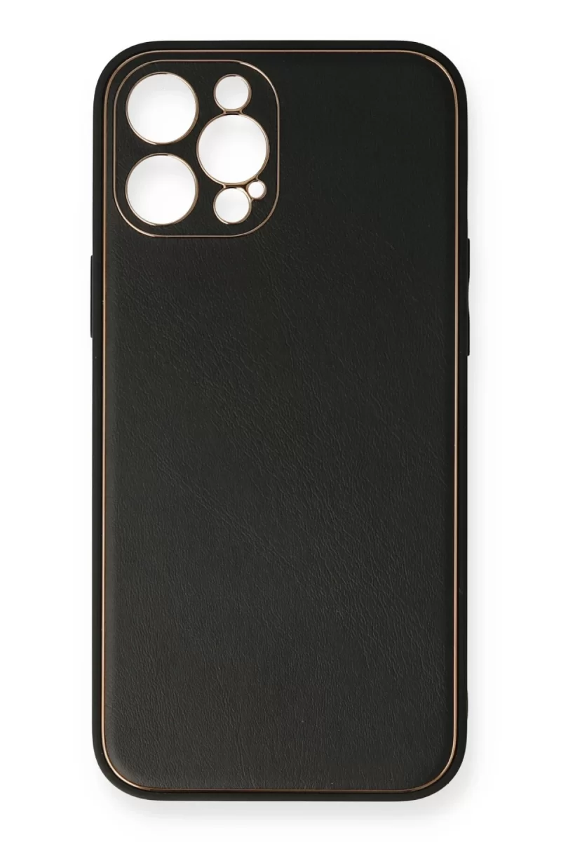 Newface Apple iPhone 12 Pro Kılıf Coco Deri Silikon Kapak - Siyah