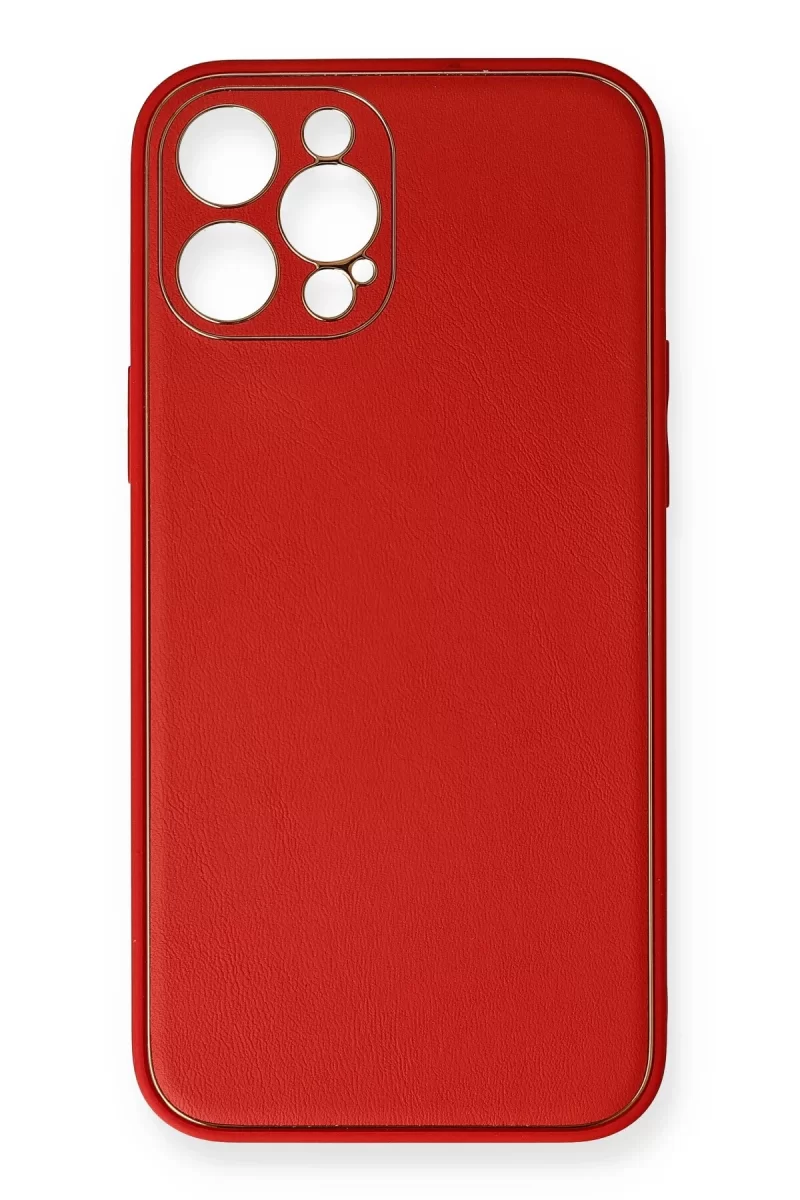 Newface Apple iPhone 12 Pro Max Kılıf Coco Deri Silikon Kapak - Kırmızı