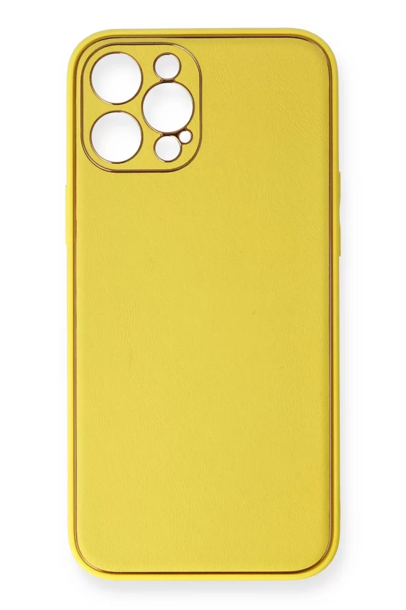 Newface Apple iPhone 12 Pro Kılıf Coco Deri Silikon Kapak - Sarı
