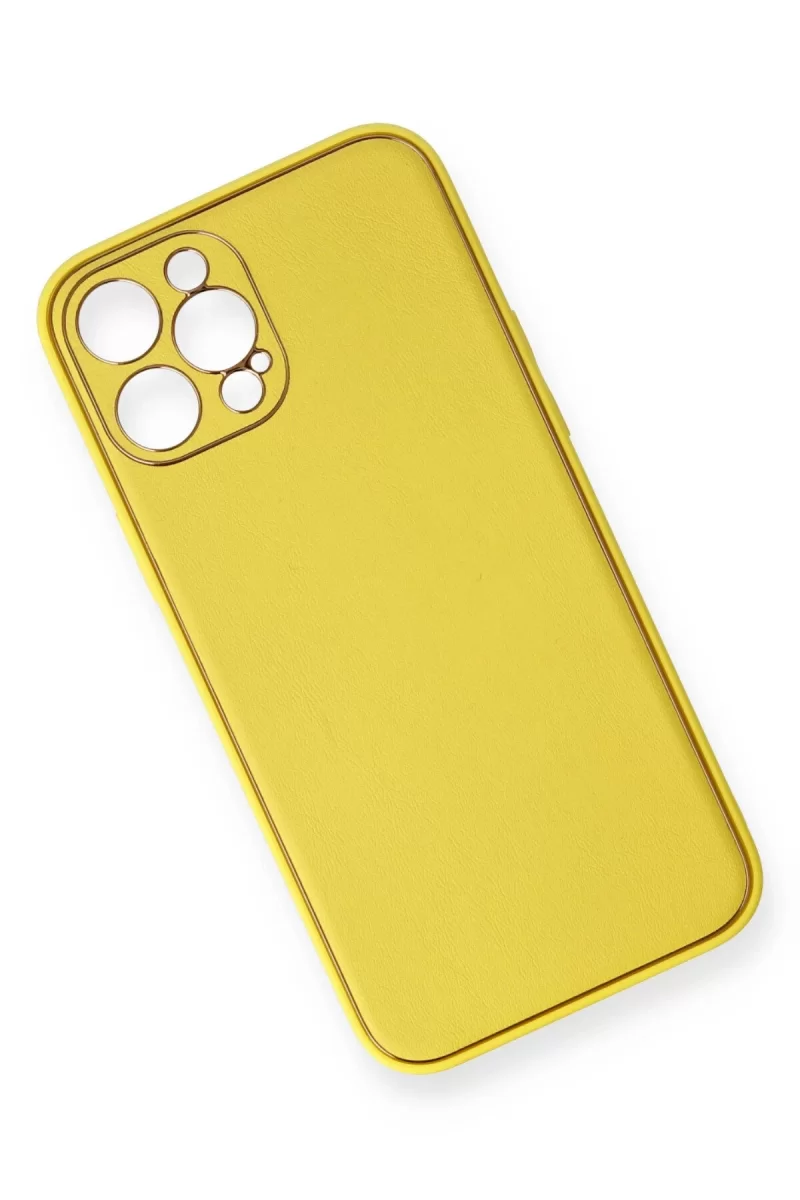 Newface Apple iPhone 12 Pro Kılıf Coco Deri Silikon Kapak - Sarı