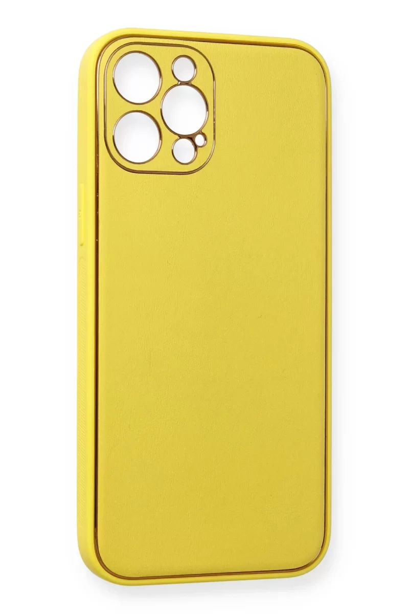 Newface Apple iPhone 12 Pro Kılıf Coco Deri Silikon Kapak - Sarı