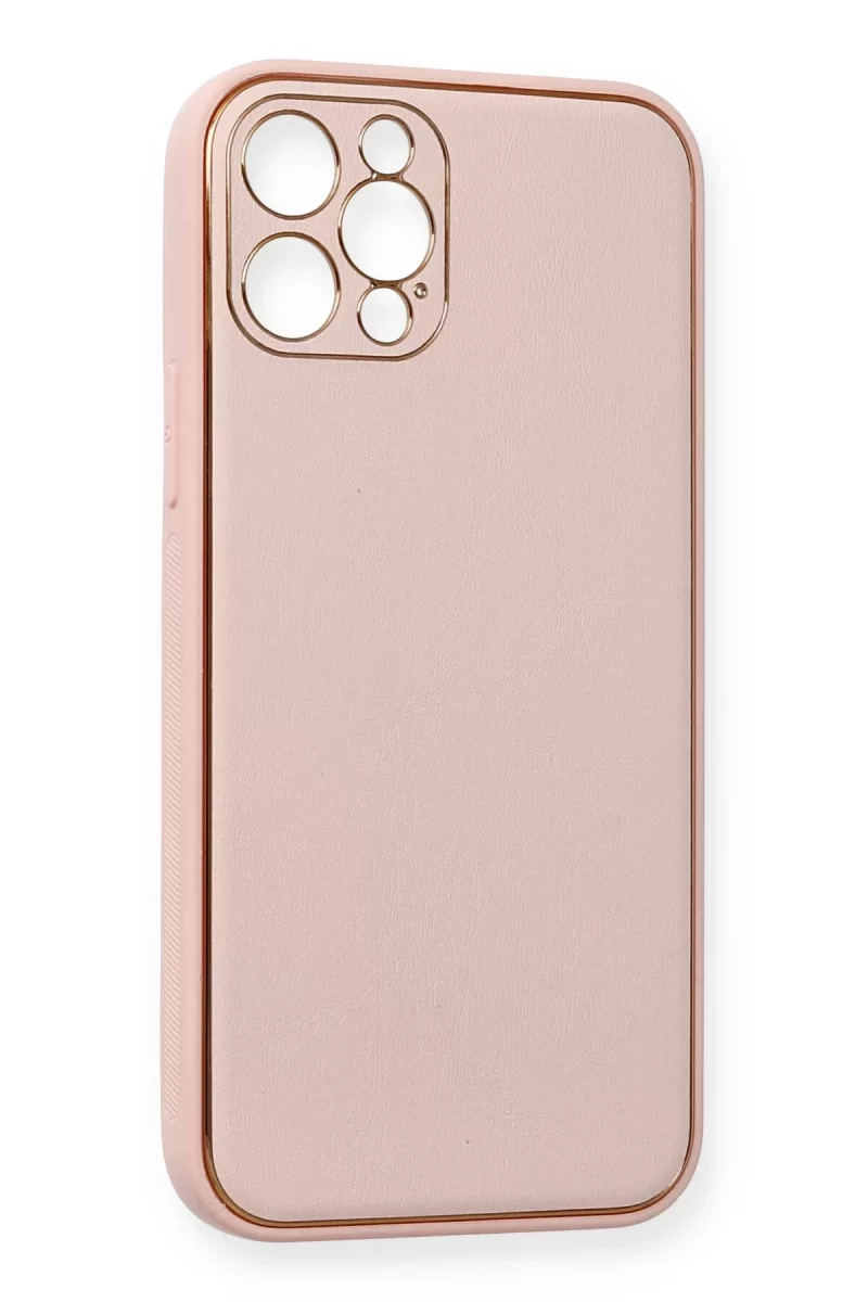 Newface Apple iPhone 12 Pro Kılıf Coco Deri Silikon Kapak - Pembe