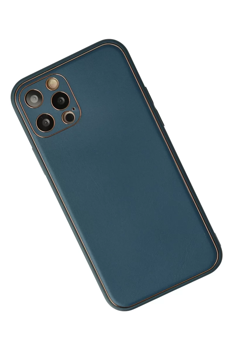 Newface Apple iPhone 12 Pro Max Kılıf Coco Deri Silikon Kapak - Mavi