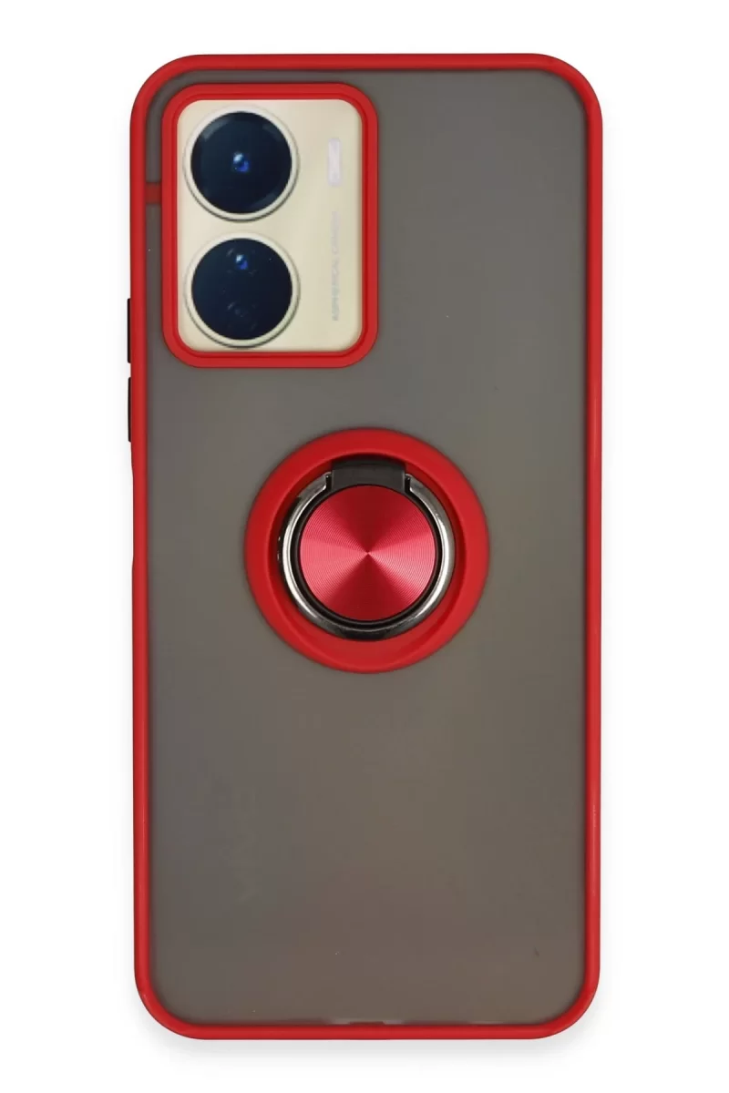 Newface Vivo Y16 Kılıf Montreal Yüzüklü Silikon Kapak - Kırmızı