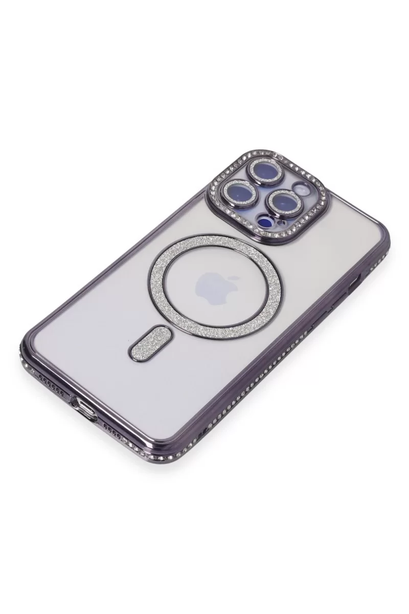 Newface Apple iPhone 15 Pro Kılıf Joke Simli Magneticsafe Kılıf - Derin Mor
