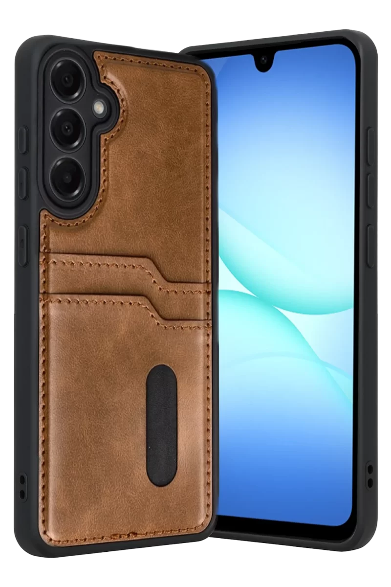 Newface Samsung Galaxy A17 5G Sara Kartvizitli Deri Kılıf - Taba