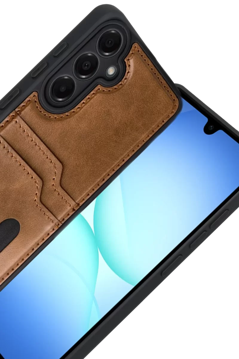 Newface Samsung Galaxy A17 5G Sara Kartvizitli Deri Kılıf - Taba