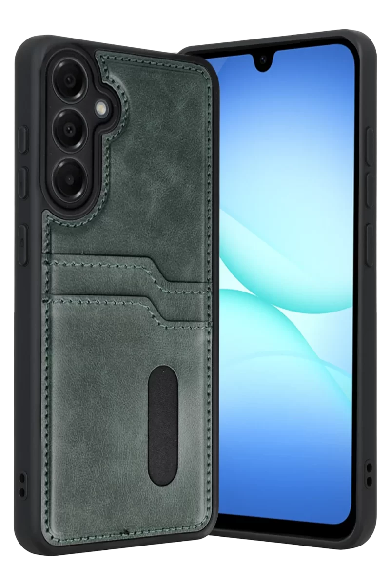Newface Samsung Galaxy A17 5G Sara Kartvizitli Deri Kılıf - Yeşil