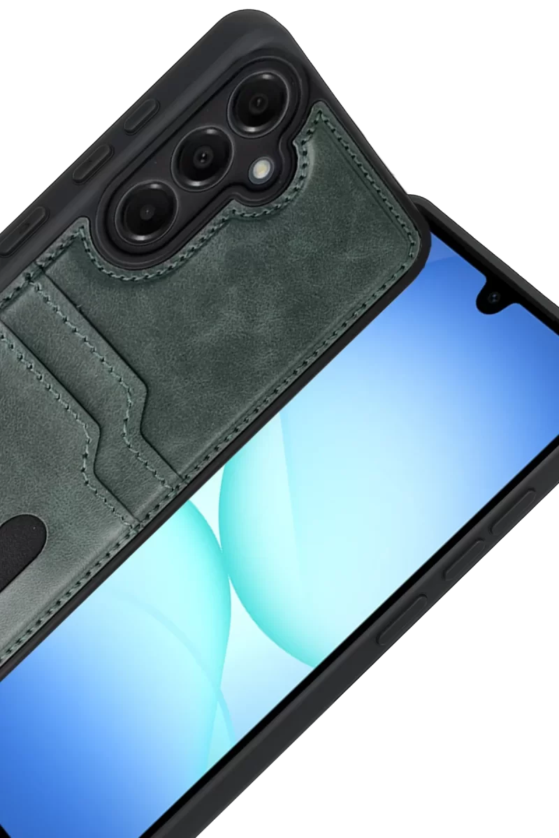 Newface Samsung Galaxy A17 5G Sara Kartvizitli Deri Kılıf - Yeşil