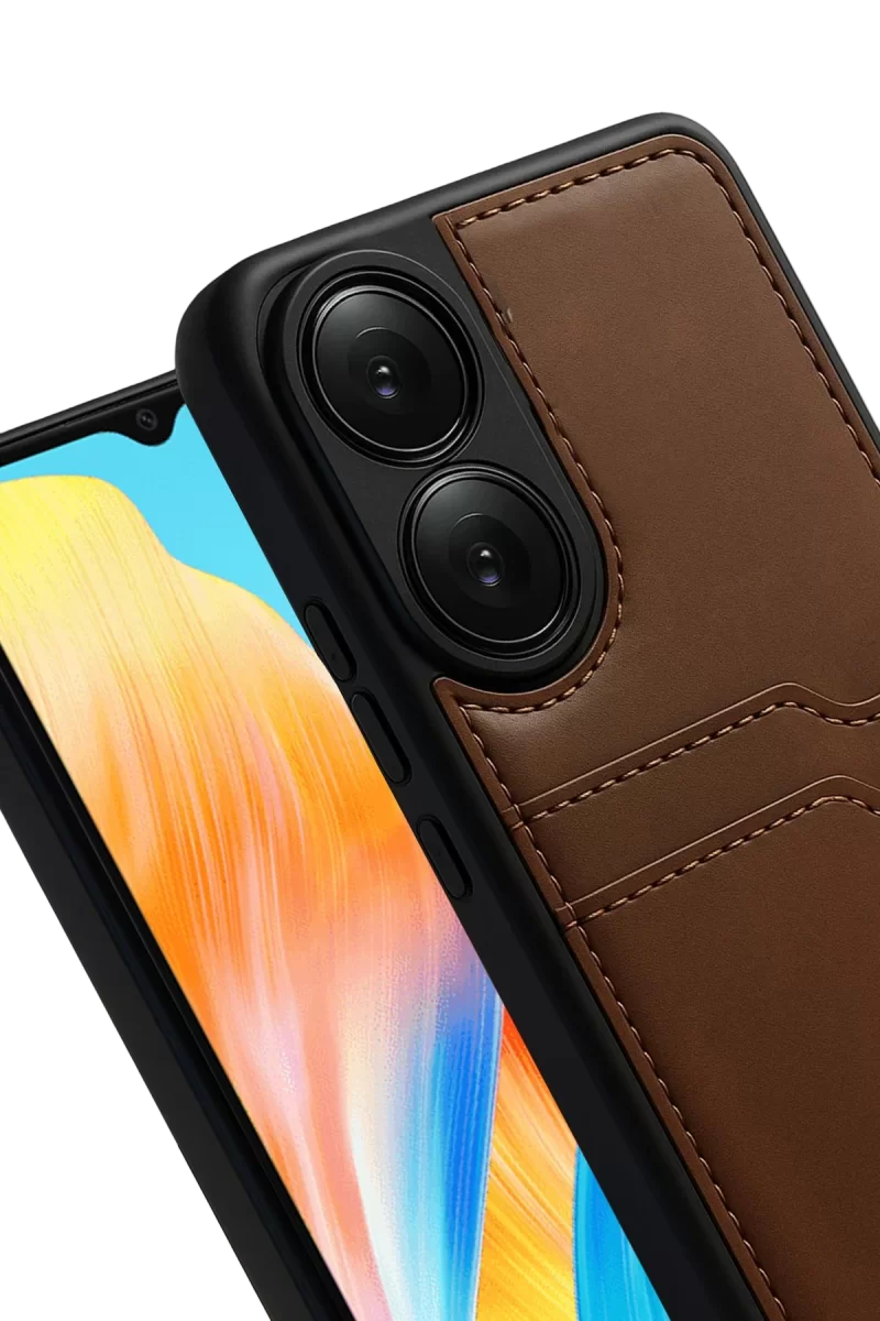 Newface Oppo A38 Sara Kartvizitli Deri Kılıf - Taba