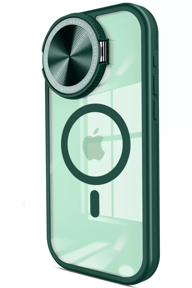 Newface Apple iPhone 15 Pro Kılıf Teleskop Lens Magsafe Silikon Kapak - Koyu Yeşil