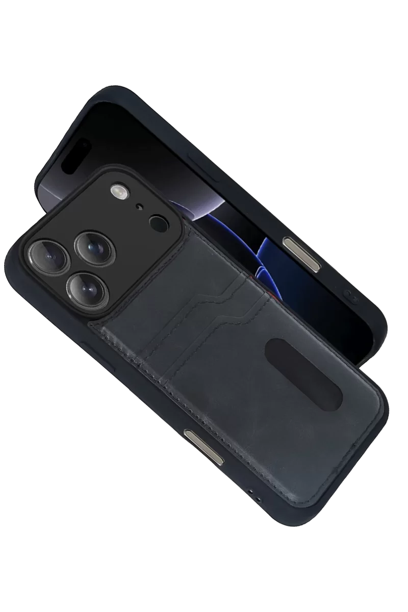 Newface Apple iPhone 17 Pro Sara Kartvizitli Deri Kılıf - Siyah