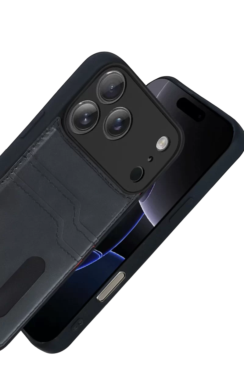 Newface Apple iPhone 17 Pro Sara Kartvizitli Deri Kılıf - Siyah