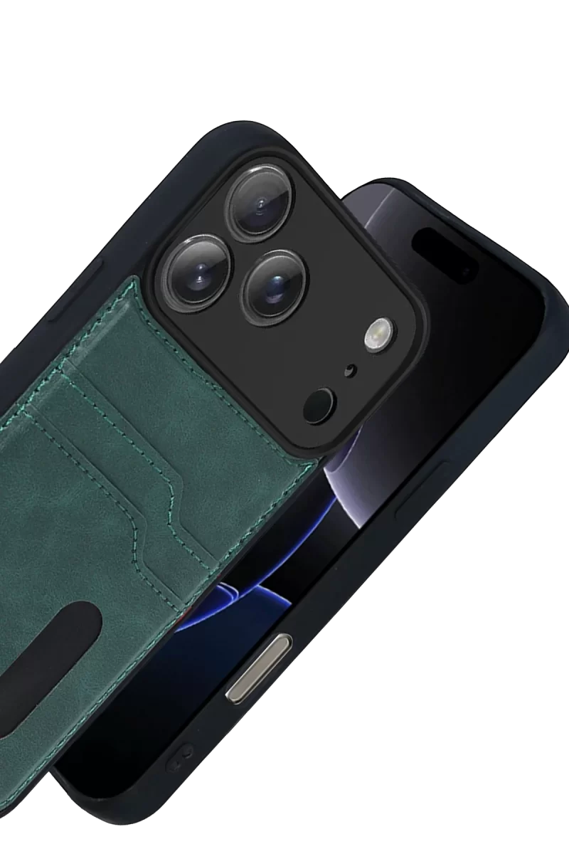 Newface Apple iPhone 17 Pro Sara Kartvizitli Deri Kılıf - Yeşil