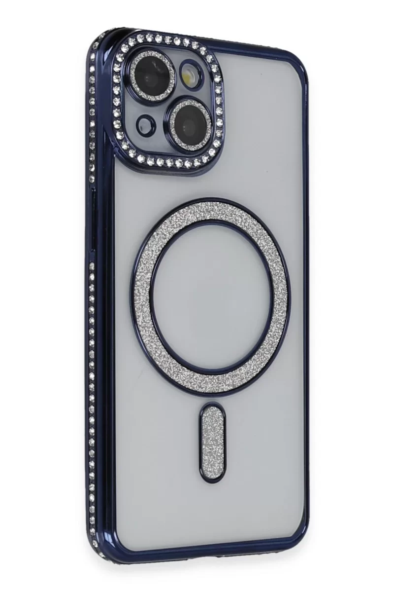 Newface Apple iPhone 14 Kılıf Joke Simli Magneticsafe Kılıf - Lacivert