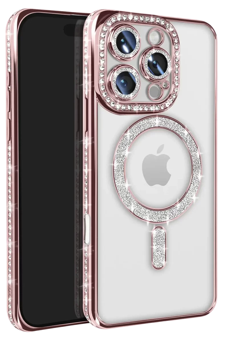 Newface Apple iPhone 16 Pro Max Kılıf Joke Simli Magneticsafe Kılıf - Pembe
