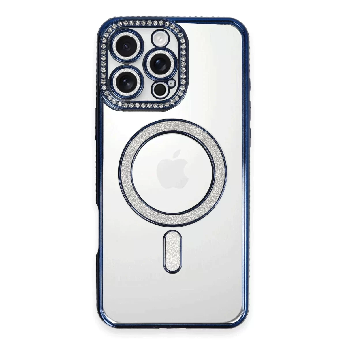 Newface Apple iPhone 16 Pro Max Kılıf Joke Simli Magneticsafe Kılıf - Lacivert