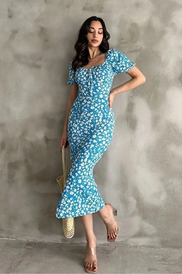 Karpuz Kol Mavi Elbise