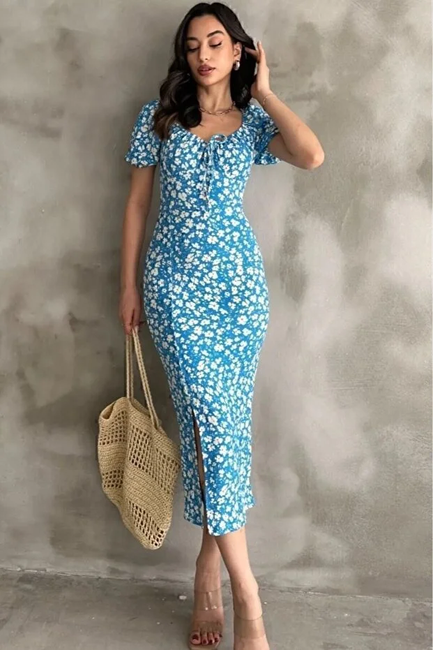 Karpuz Kol Mavi Elbise