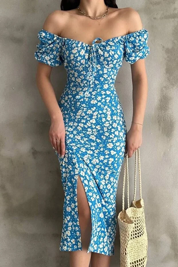 Karpuz Kol Mavi Elbise