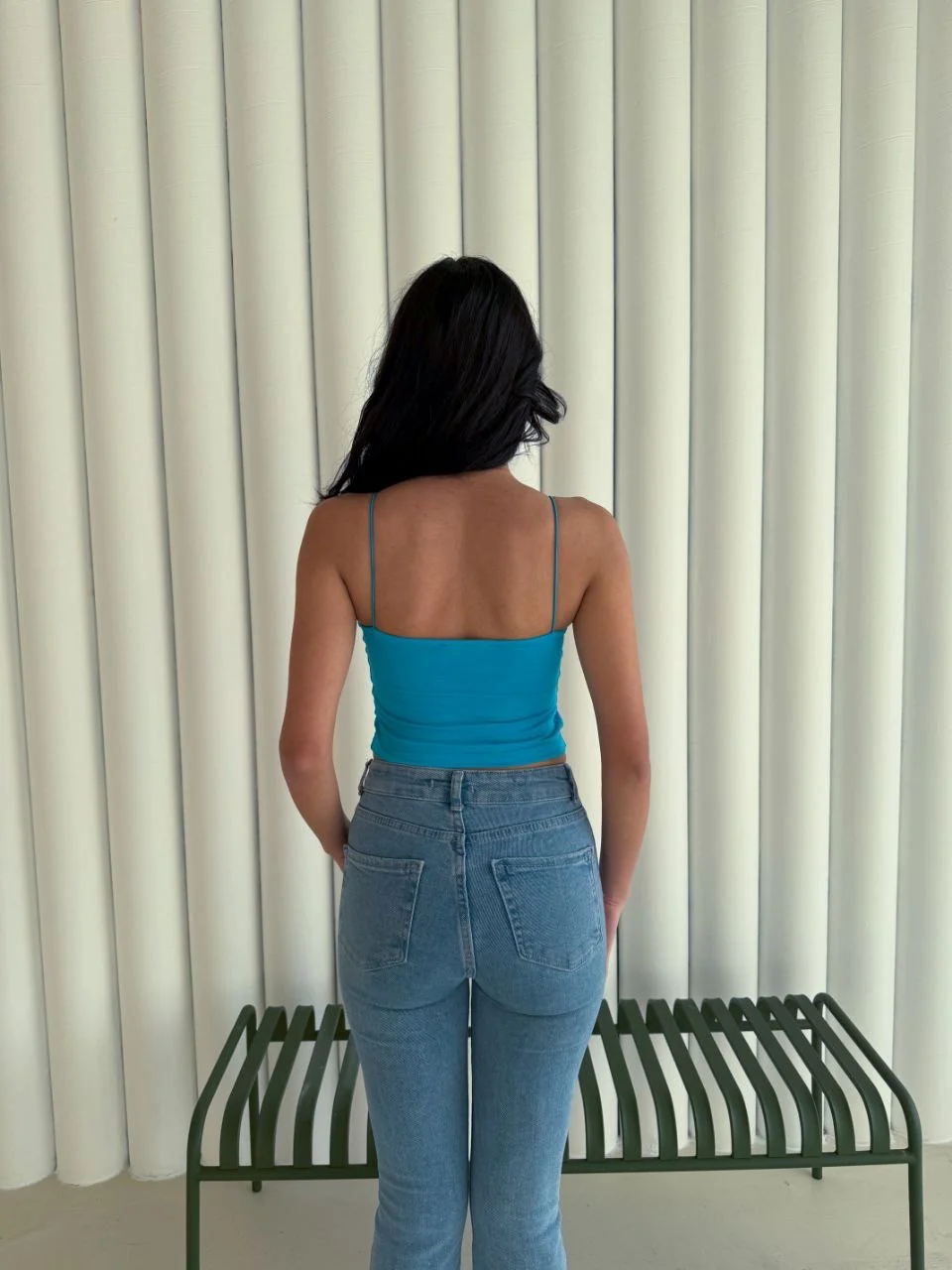 Kadın İp Askılı Kısa Crop - Mavi