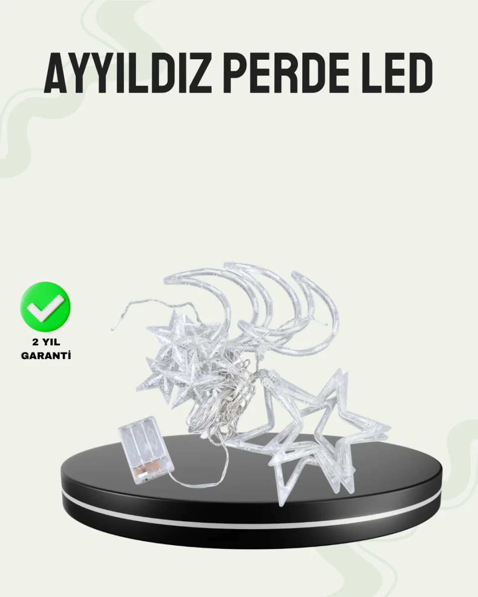 Prizli Yıldız Ay Perde LED Işık Ev ve Organizasyon Dekoru