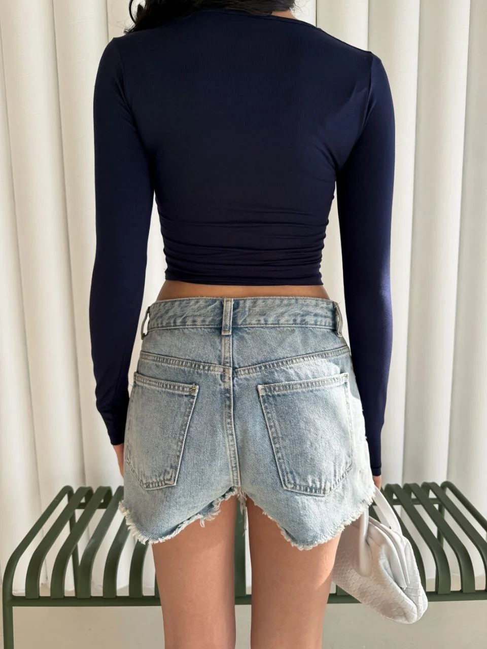 Kadın Kare Yaka Uzun Kol Bluz - Lacivert