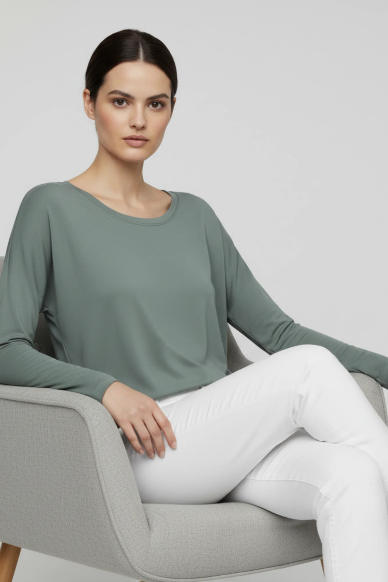 Yeşil Basic Uzun Kollu Viskon Kadın Bluz