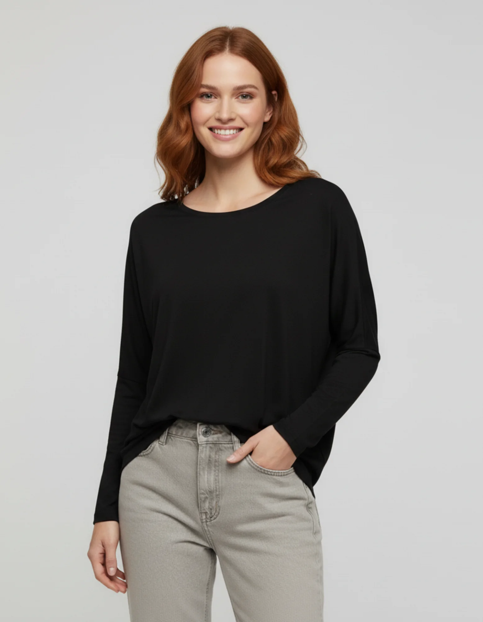 Siyah Basic Uzun Kollu Viskon Kadın Bluz