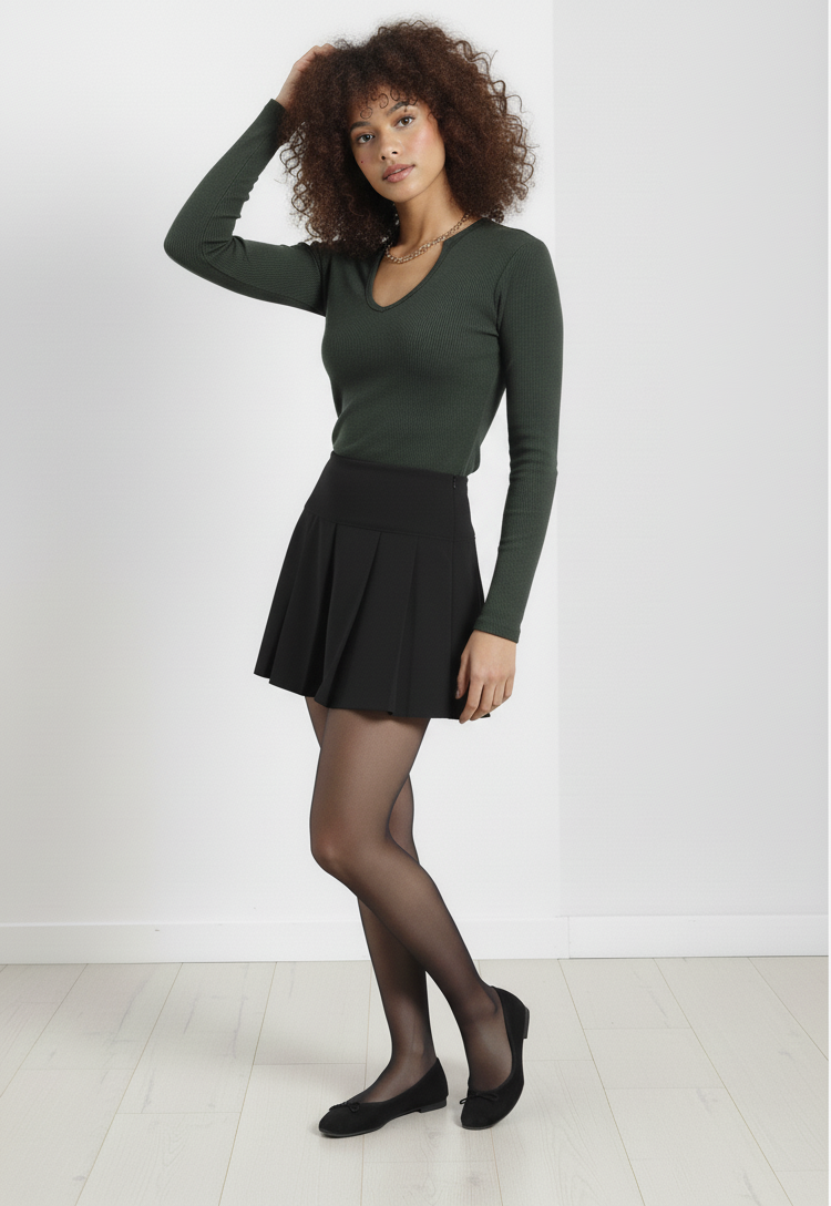 Zincir Detaylı Fitilli Kaşkorse Bluz - Haki