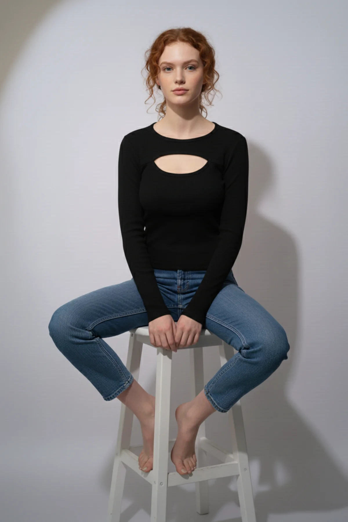 Balıkçı Yaka Cut Out Kesimli Fitilli Kaşkorse Bluz – Siyah