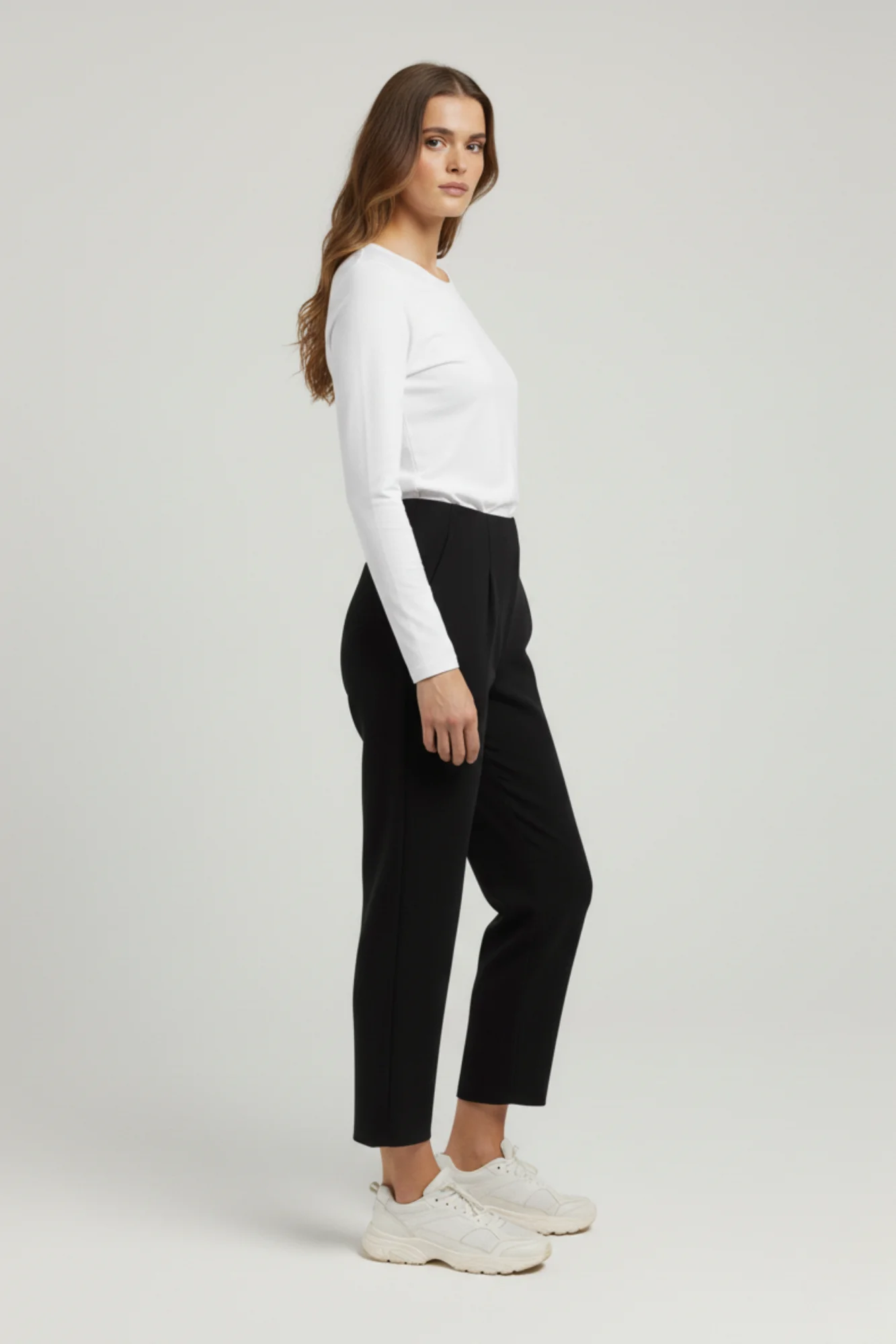 Kadın Yüksek Bel Lastikli Pensli Balon Krep Pantolon – Siyah