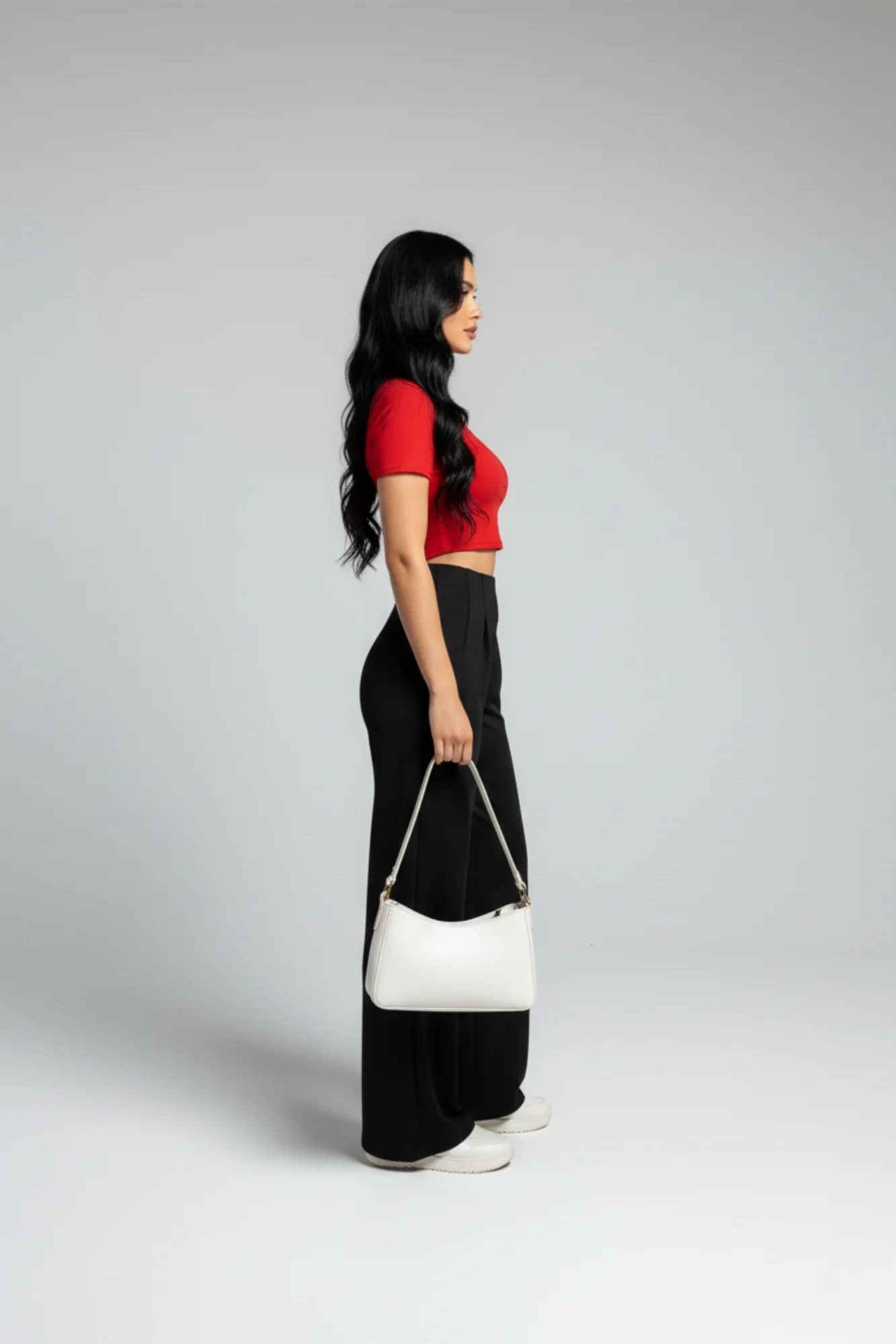 Kadın Yüksek Bel Pensli Bol Paça Krep Palazzo Pantolon – Siyah