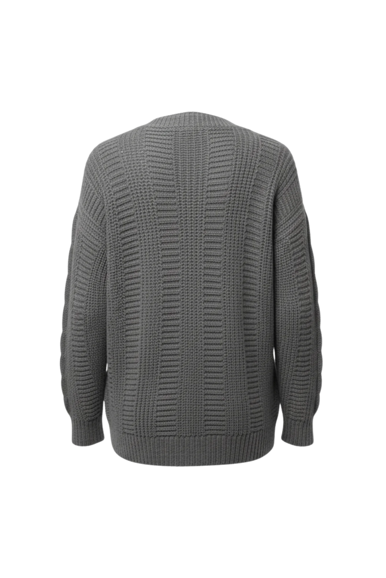 Kadın Gri Düğmeli Kısa Triko Hırka – Burgulu Örgü Desenli