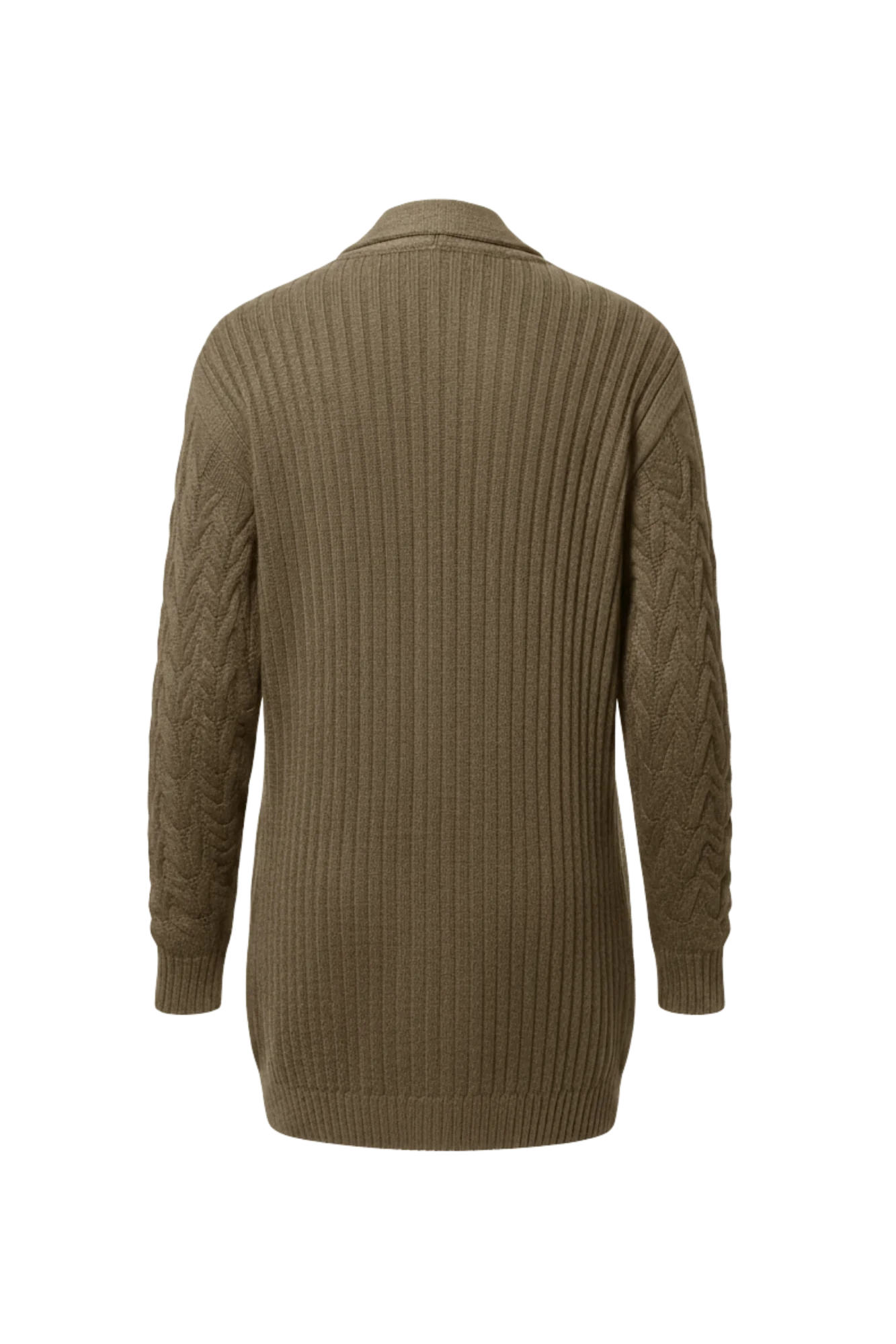 Kadın Kahve Uzun Oversize Triko Hırka – Burgulu Örgü Desenli