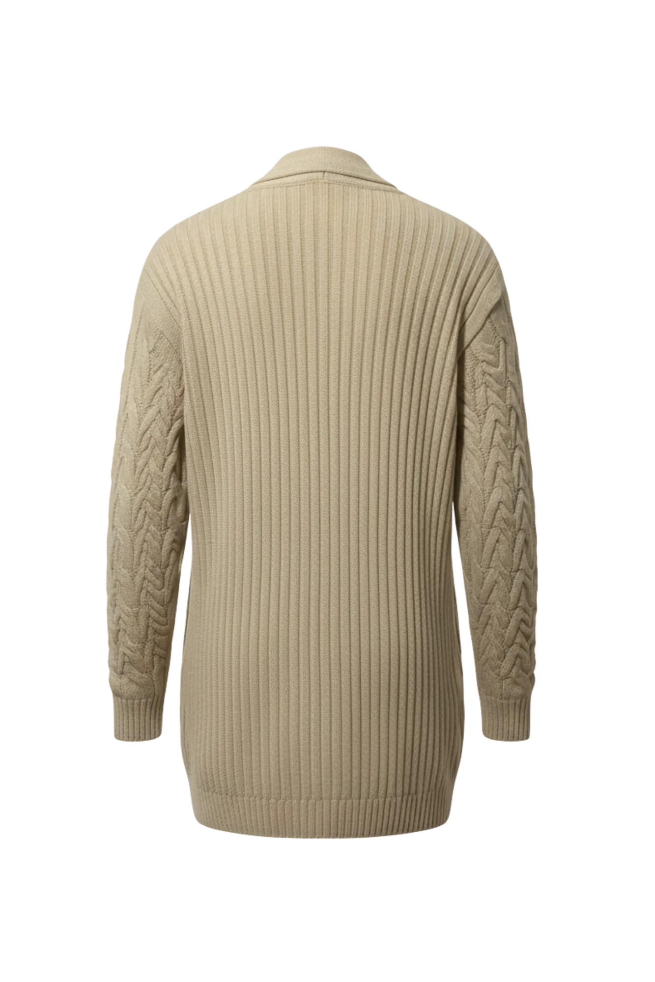 Kadın Krem Uzun Oversize Örgü Hırka – Chevron Desenli Triko