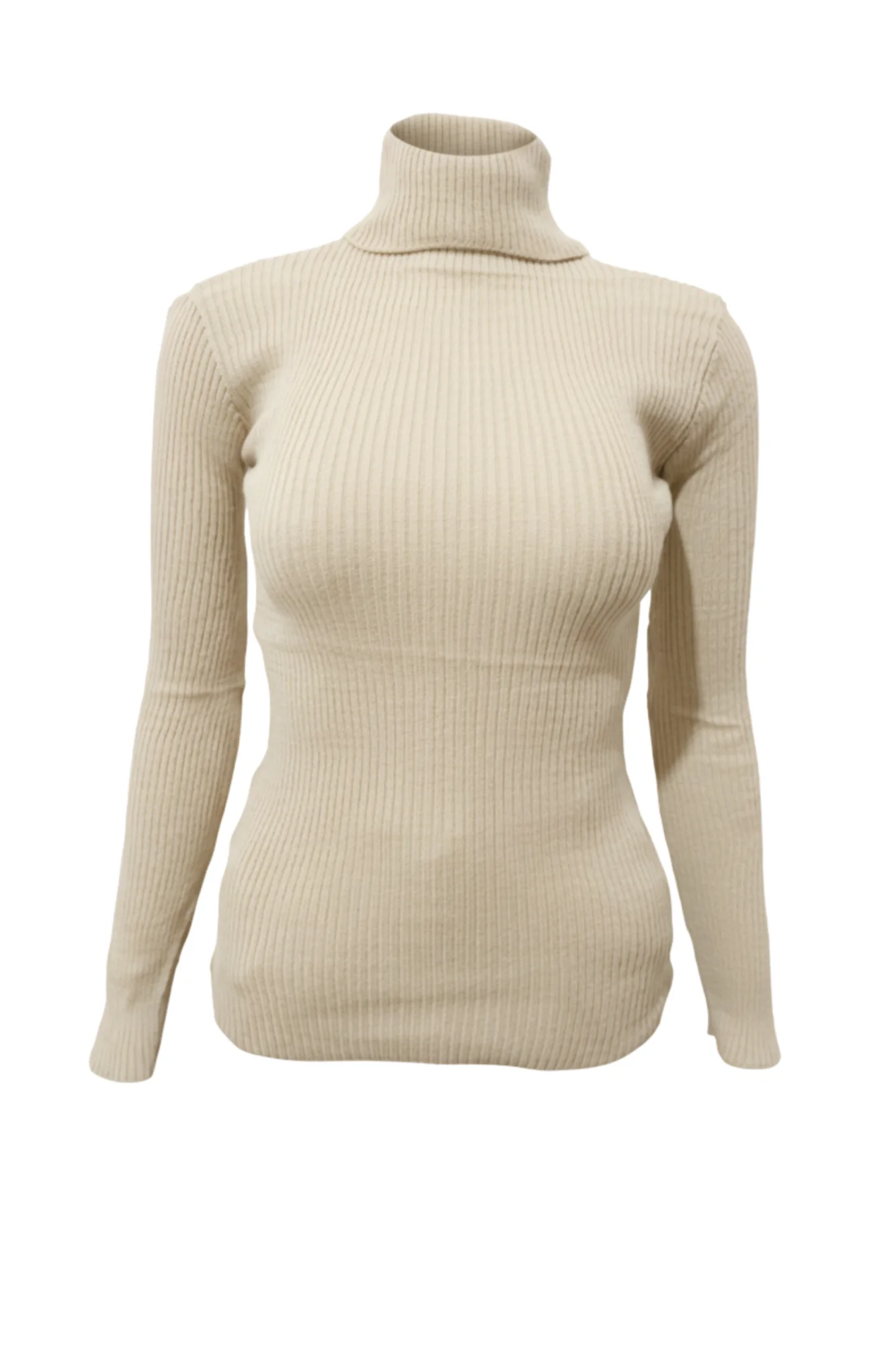 Kadın Ekru Boğazlı Triko Kazak